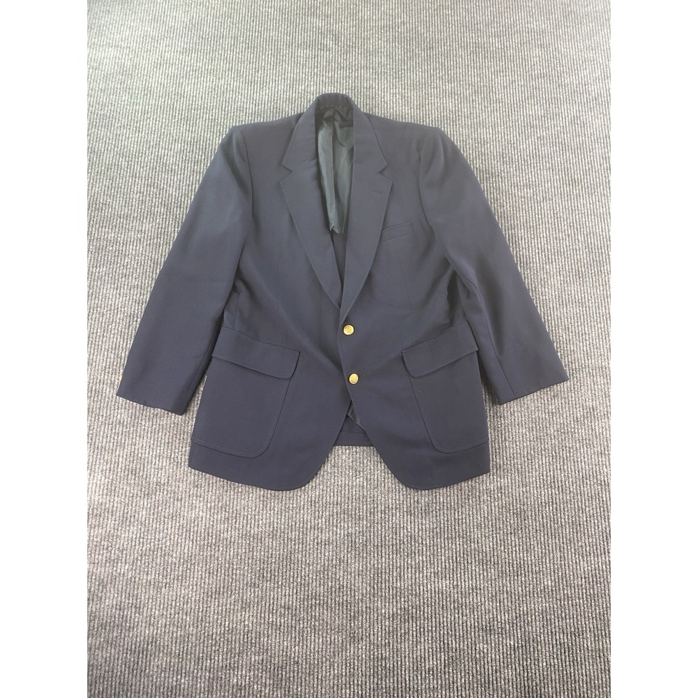Vintage Stafford Blazer 43 R Blue Wool Premium University Golden Button Logo